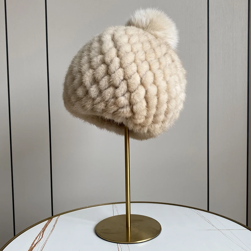 pudi-女性用ミンクの毛皮の帽子暖かい髪のキャップ冬に最適hf249