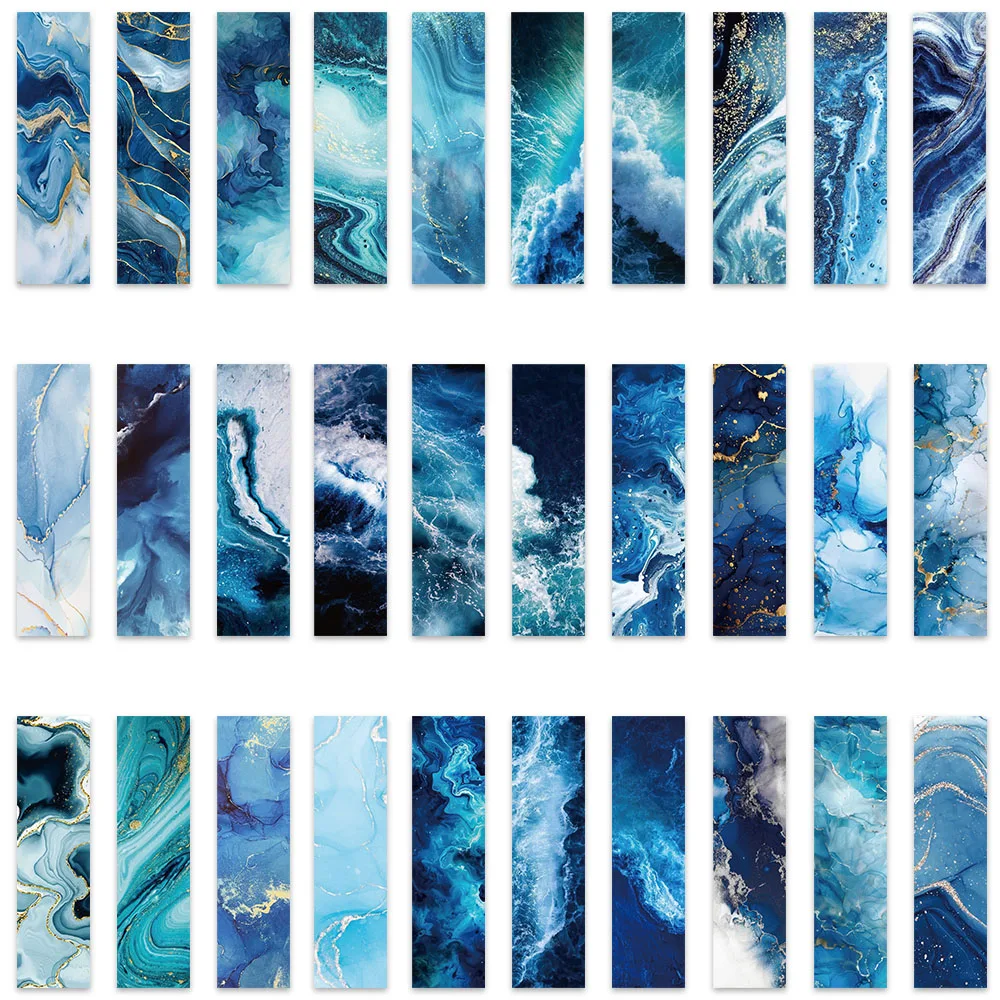 30pcs Aesthetic Blue Ocean Sea Waves Paper Bookmarks DIY Students Readers Page Markers Library Office Page Marking