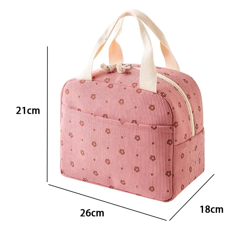 Corduroy Lunch Bag Thermal Insulation Lunch Box Storage Handbag Multifunctional Kid School Cooler Bag Picnic FoodPouch Picnic