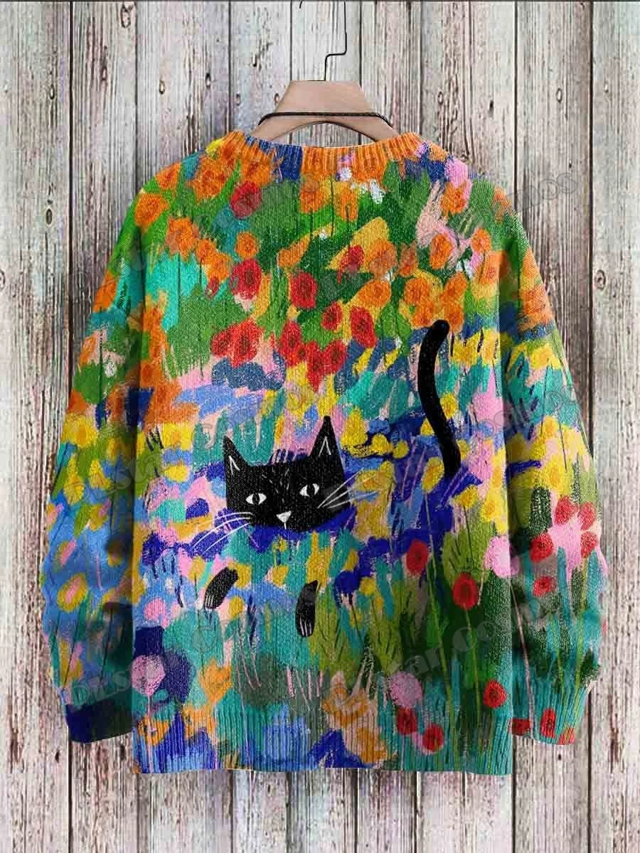 Mona Lisa lustige Katze & Rose dunkle Krähe Muster 3d gedruckt Herren Strick pullover Winter Unisex lässig Strick pullover Pullover zzm57 – Detail 16