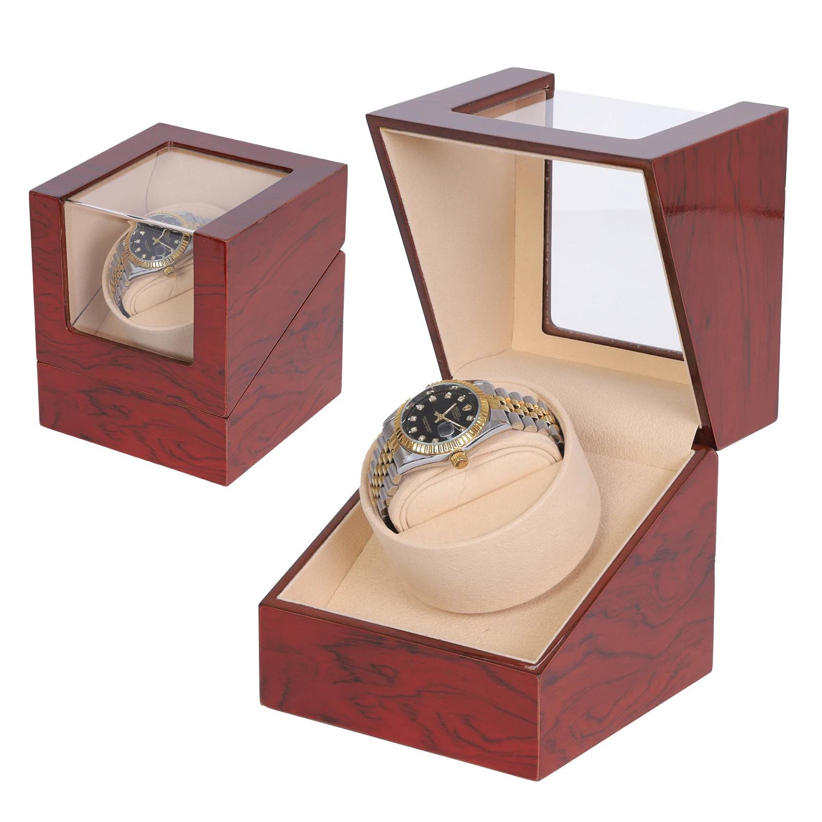 

Single Watch Winder Battery Wooden Shaker Watch Box Automatic Winder Storage Case Mabuchi Motro