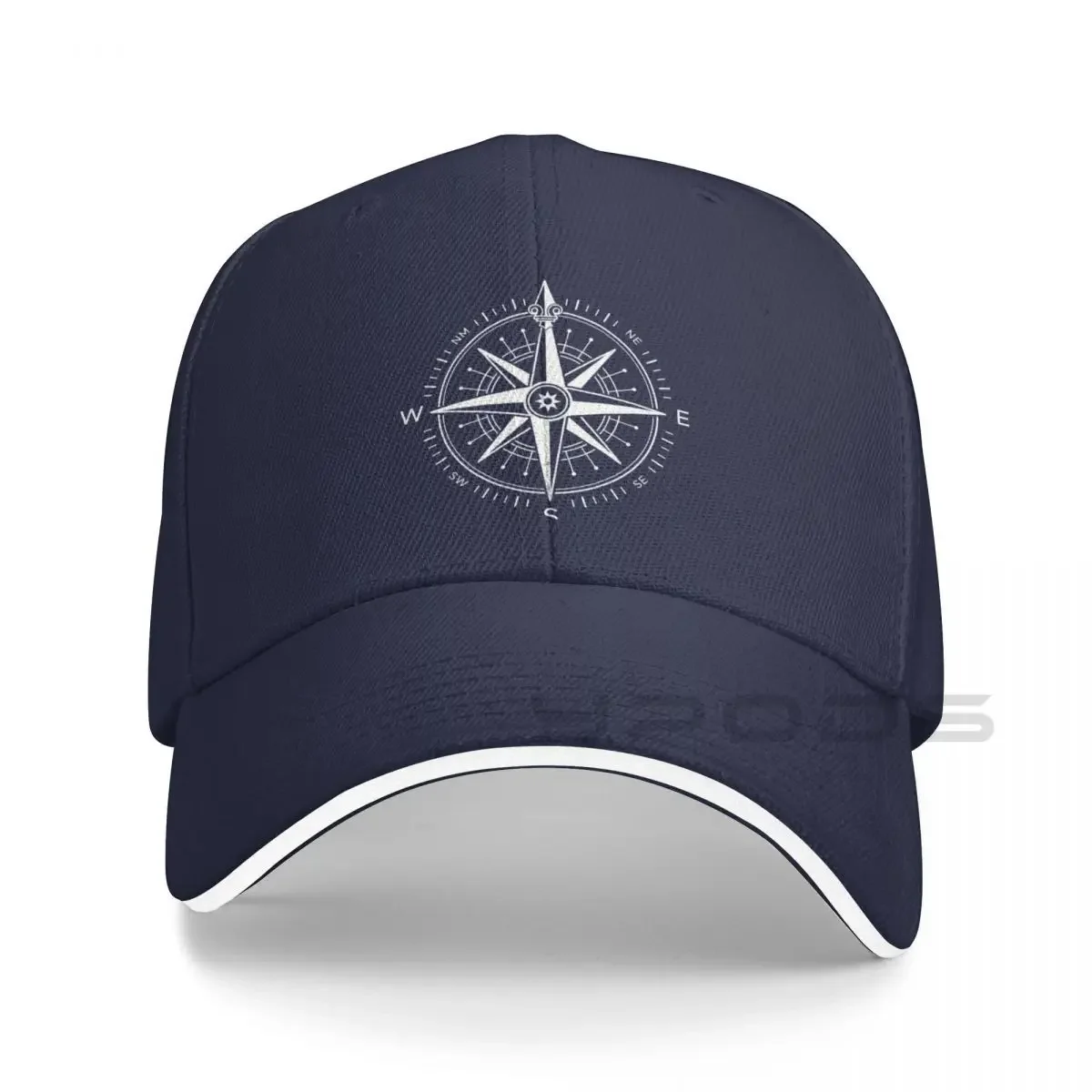 

2023 New Ornate Vintage Nautical Compass ~ Silver On Navy Blue Bucket Hat Baseball Cap Hats Fluffy Hat Men's Cap Women's