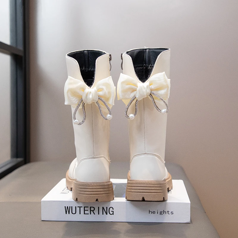 Girls Leather Mid Calf Boots Winter Kids Non Slip