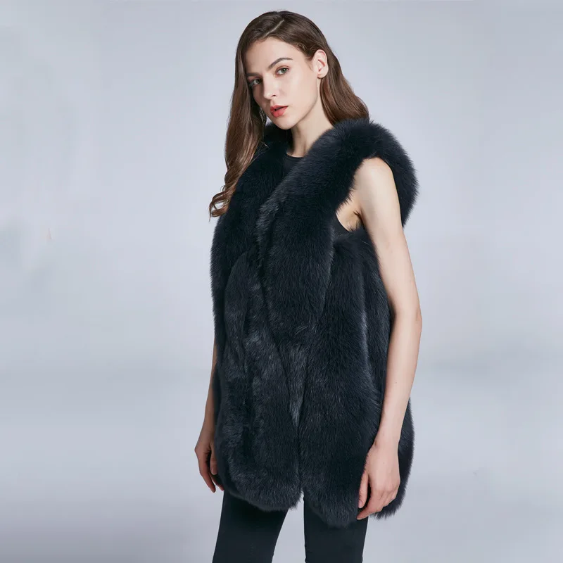 Whole Skin Fox Fur Grass Vest Coat Medium Long Large Water Drop Tank Top Sweater Coat