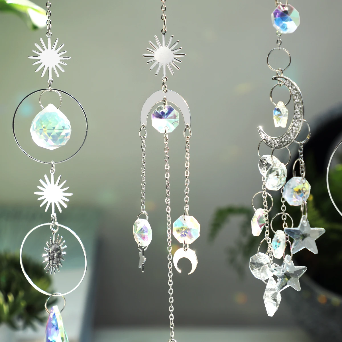 Lune de cristal Améthyste Arc-En-Ciel Suncatcher Suspendues Cristaux Pierre  Capteur Solaire Capteur De Lumière De Fenêtre De Noël Ornements De Jardin  En Plein Air - AliExpress