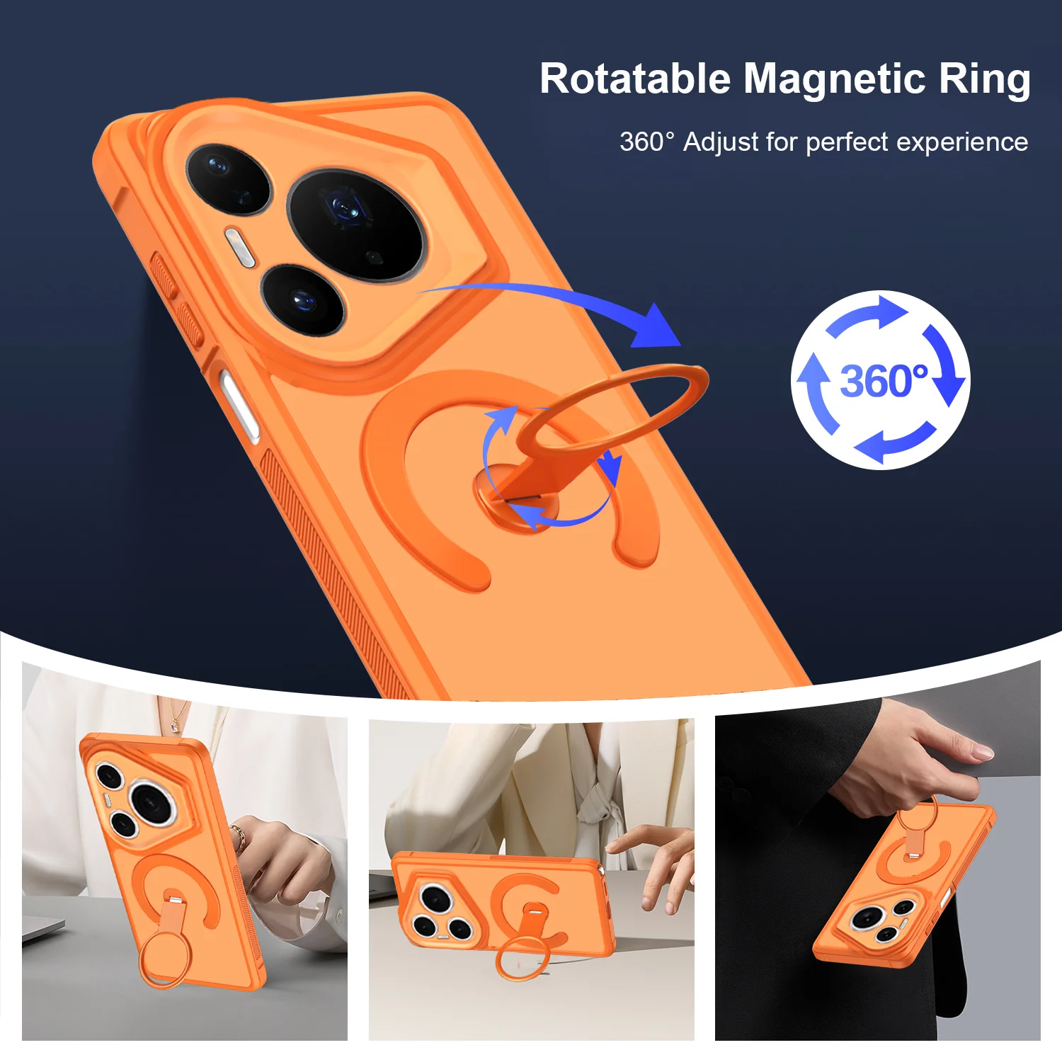 Matte Rotating Bracket Shockproof Case with Contrast Color and Non-slip Grip