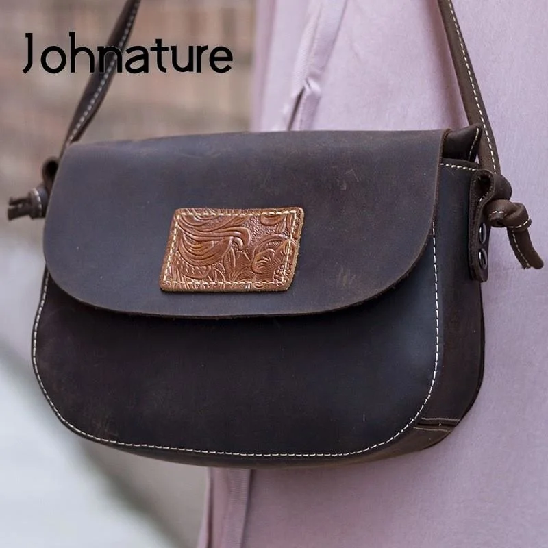 

Genuine Leather Retro Women Bag 2023 New Versatile Natural Real Cowhide Solid Color Simple Shoulder & Crossbody Bags