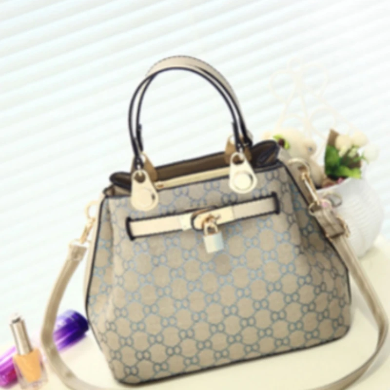Fashion Lock Women's Bag Simple Printed Shoulder Crossbody Bag Simple Multifunctional Ladies Handbag Printed Decoration PU Mater