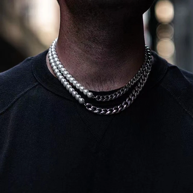 Gold Pearl Disc Pendant Necklace - Mens Waterproof Jewelry – FU MILLI