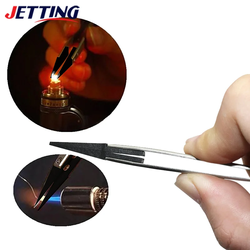 Antistatic Tweezers, Plastic Tipped Tweezers, Electrician Tweezers Curved Flat Interchangeable Tip Antistatic Fixture