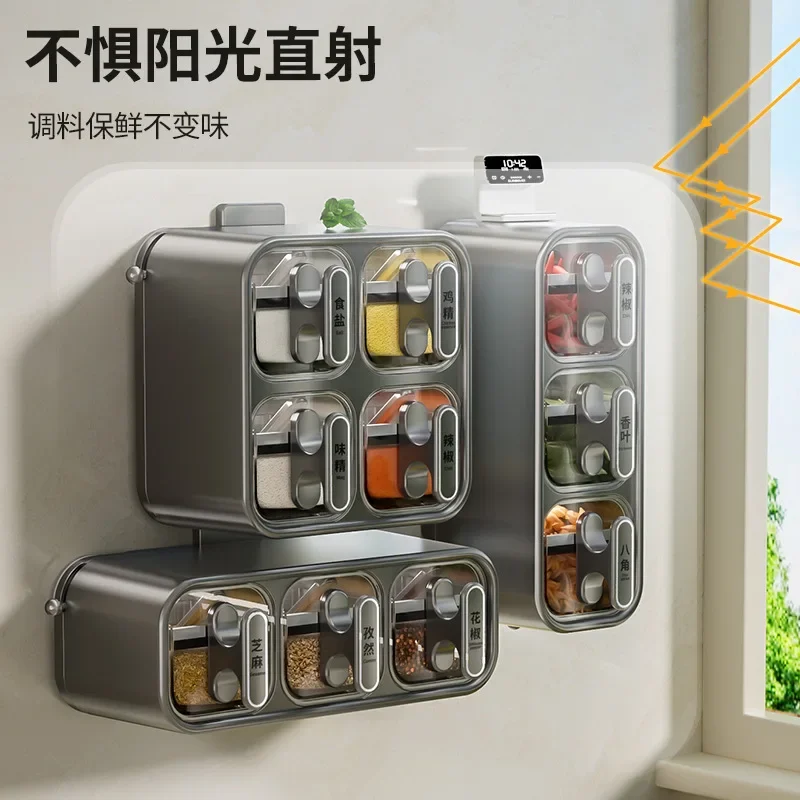 Wall-mounted Seasoning Jar Pot Seasoning Box Spice Jars Set Rack Tool Spice Container Storage Organizer Spices Herbs Products