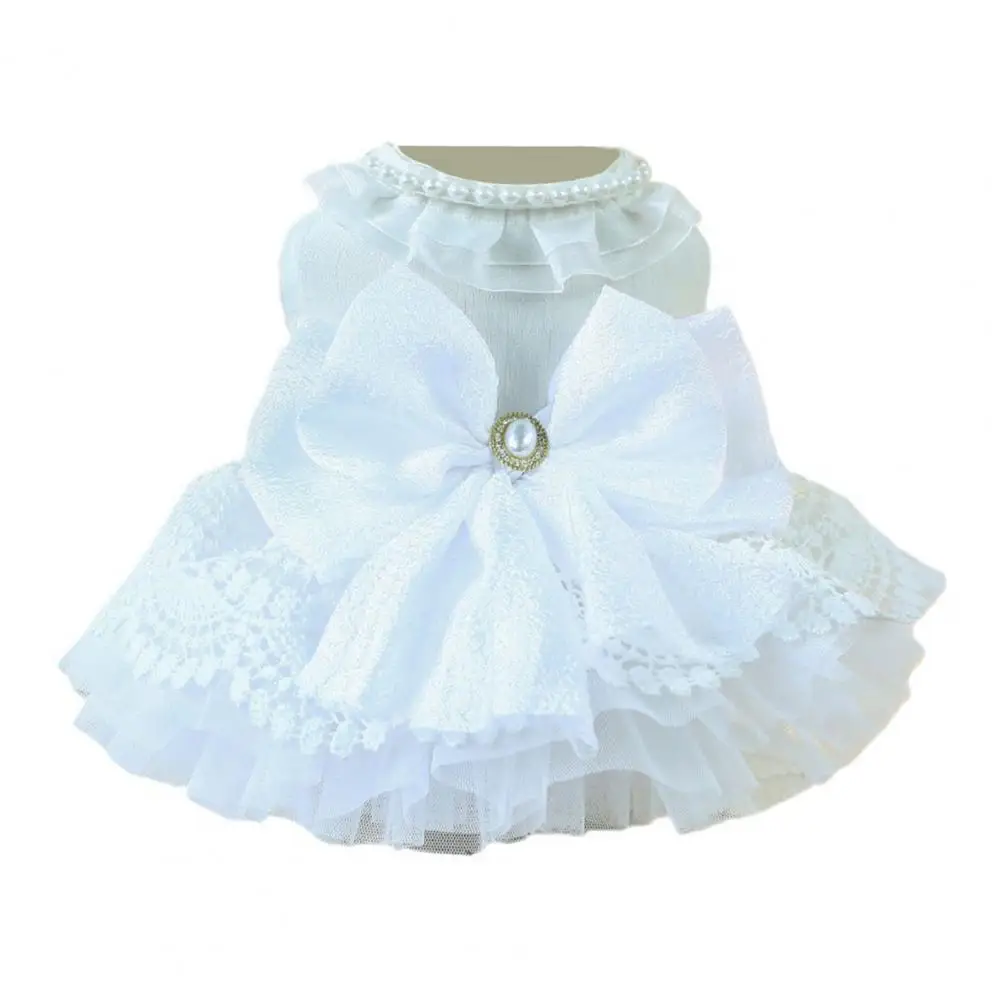 

Small Dog Clothes with Buttons Elegant Lace Pet Wedding Dress for Small Medium Dogs Princess Apparel with Pearl Bow Design