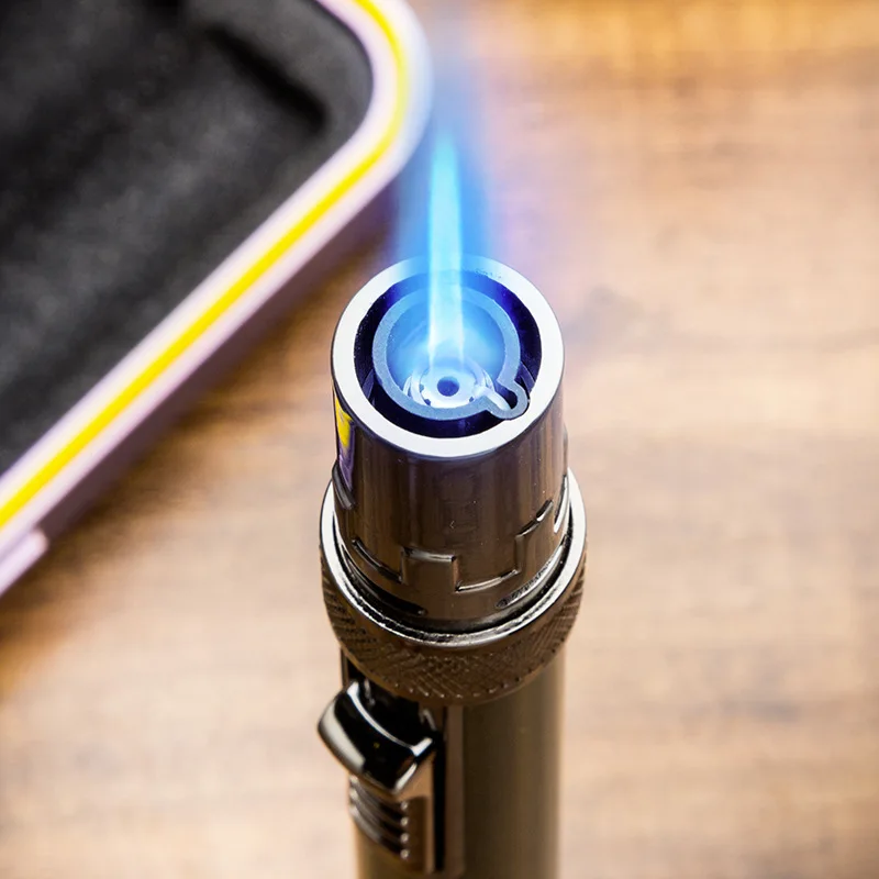 Creative Lighter With Cigar Puncher Ash Needle Zine Alloy Cigar Lighter Straight Fire Windproof Luxury Cigarette
