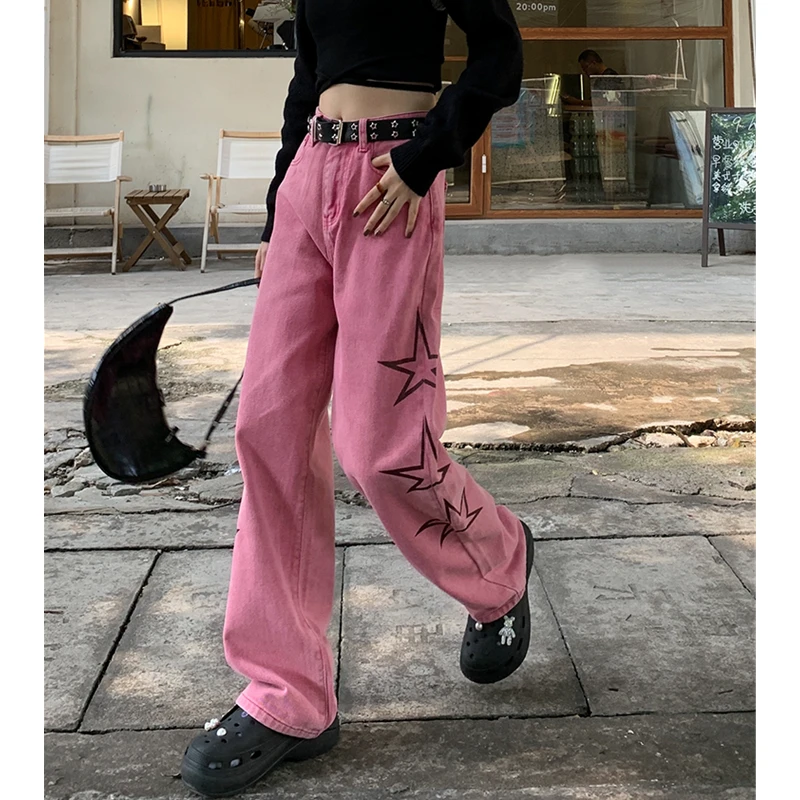 Pink Flared Jeans Women Japanese Cute Baggy Boyfriend Full Length Vintage  Denim Pants 2022 New Long Female Trousers Y2k - Jeans - AliExpress