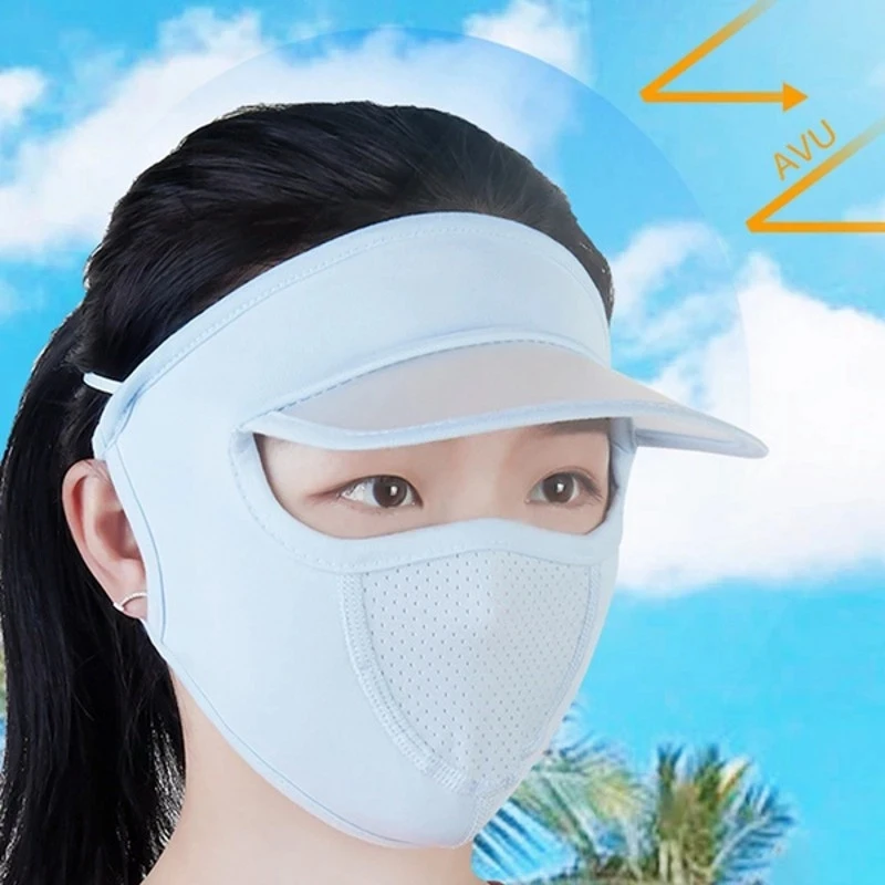 Women Thin Breathable Ice Silk Sunscreen Long Neck Full Face Mask