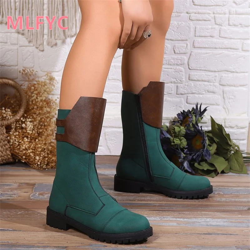 Female European and American Boots Women's 2023 Autumn New Medium Heel Large Fashion Boots Botas De Mujer Platform Heels