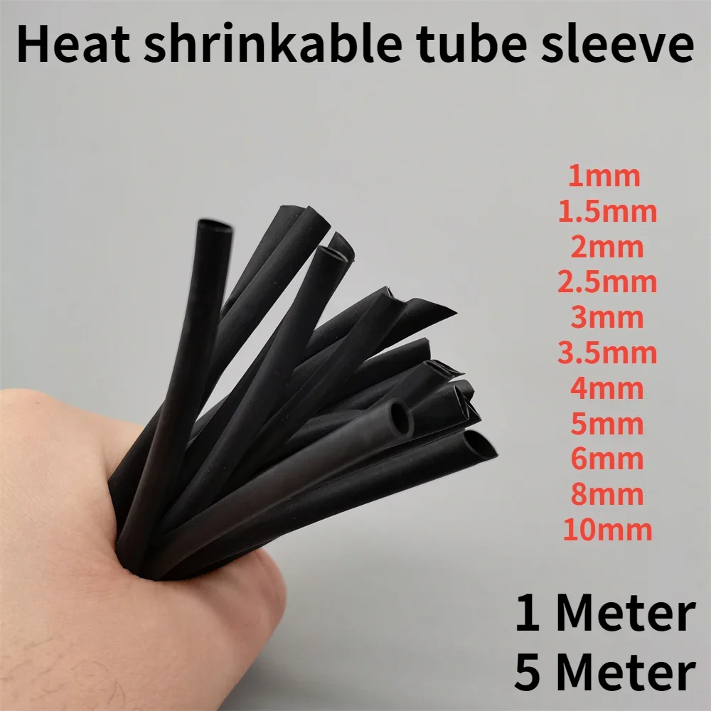 1/5Meter 2:1 Black 1 2 3 5 6 8 10mm Diameter Heat Shrink Heatshrink Tubing Tube Sleeving Wrap Wire Sell DIY Connector Repair