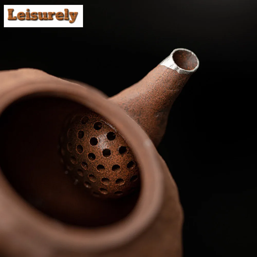 180ml Japanese Old Rock Mud Teapot Coarse Potter Gilt Silver Pot Tea Soaking Kettle Kung Fu Tea Services Accessories Ornaments