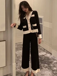 Fashion Women Home Suit 2024 Casual Knit Suit Loose Long Sleeve Sweater Wide-Leg Pants Two-Piece Pajama Sets for Women Outfits