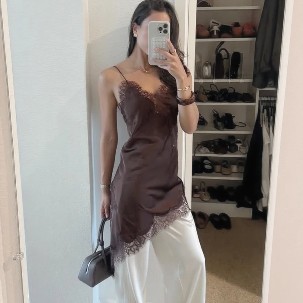 Robe dentelle femme spaghetti sans manches sexy été fête – Image 2