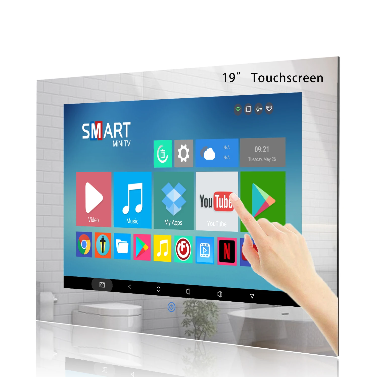 Haocrown 욕실용 터치 스크린 미러 TV, IP66 방수 스마트 안드로이드 ..