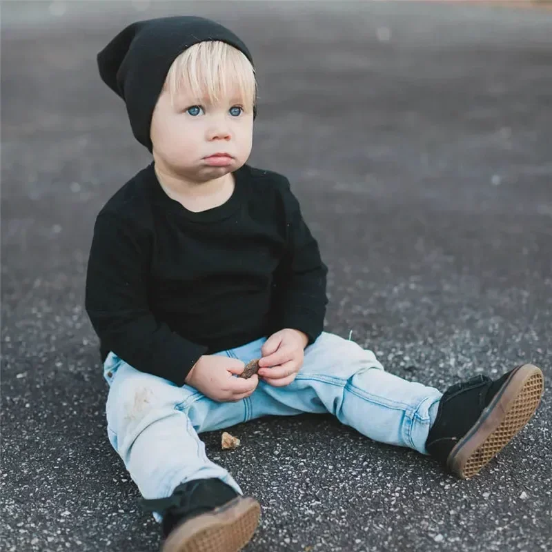 0M-4Y New Baby Street Dance Hip Hop Spring Autumn  Hat Scarf for Boys Girls Knitted Cap Winter Warm Solid Color Children 4