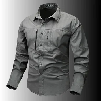Summer Tactical Shirts Men's Spring Mesh Breathable Long Sleeve Multi-Pockets Work Cargo Shirts Quick Dry Hiking Fishing Shirt 1