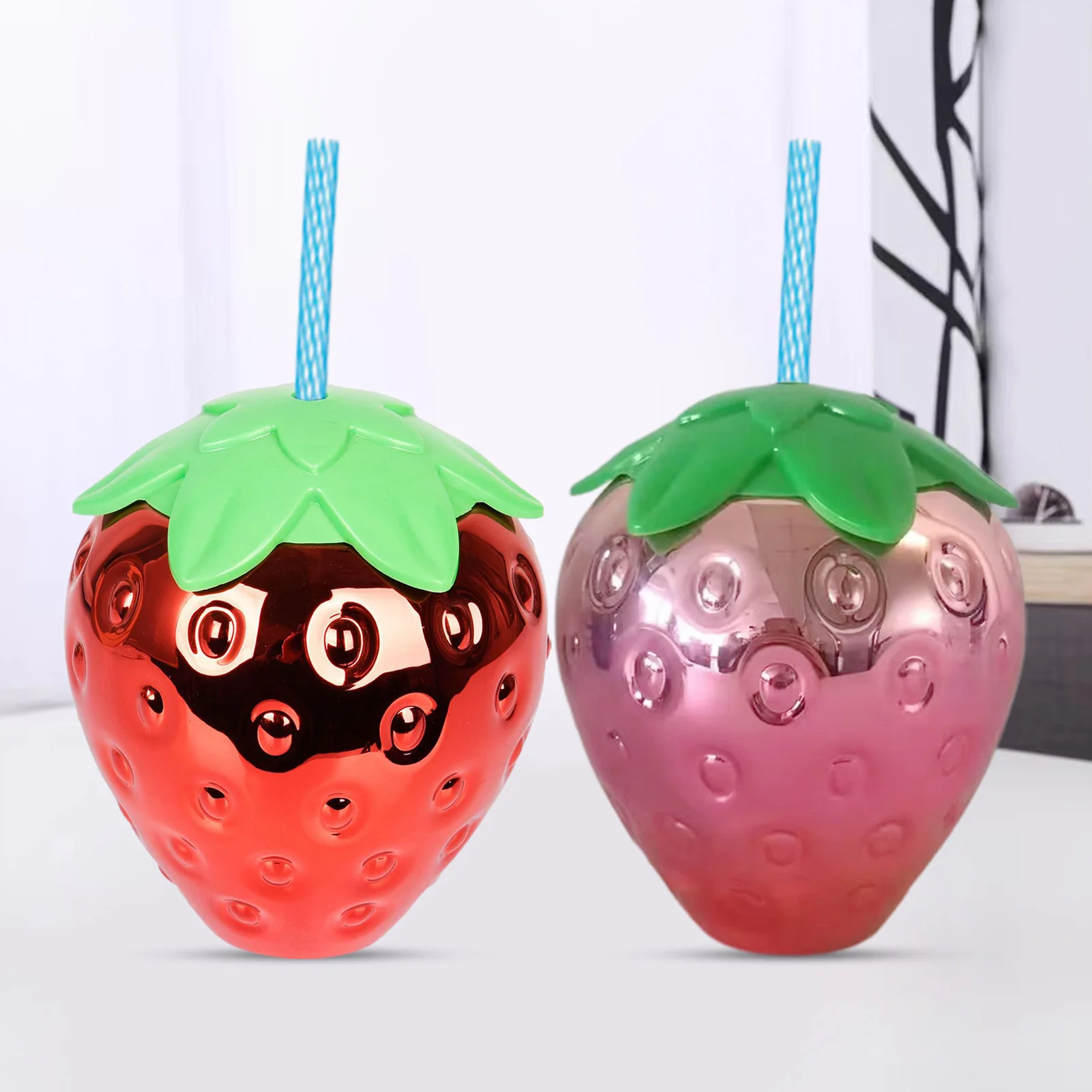 Plastic Water Bottle 500ml Summer Cute Strawberry Straw Water Bottle Cartoon Food Grade PP Wide Application Milk Coffee Straw Cup