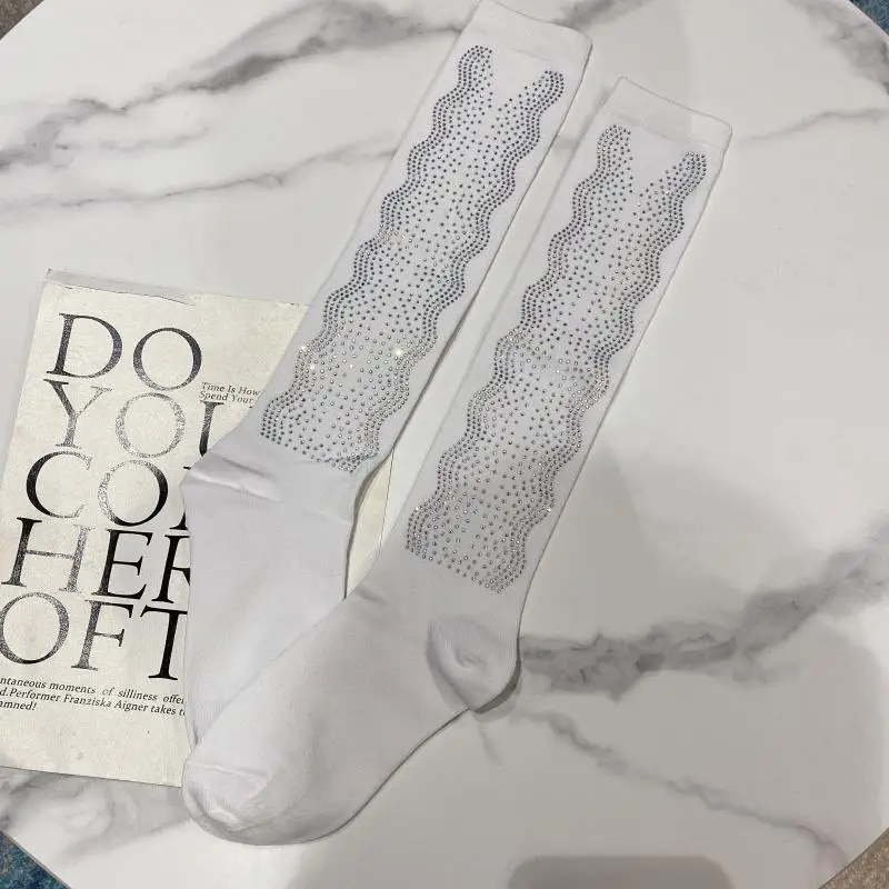 Women's Comfort Long Socks Fashion Autumn Winter Warm Thick Middle Tube Socks Bow Rhinestone Hot-Fix Rhinestone Cotton Stockings