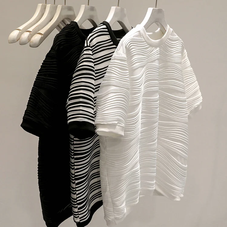 

2024 Women Summer Fashion Short-sleeved Striped T-shirt Female Loose Pullover Tees Tops Ladies O-neck Casual T Shirts V38