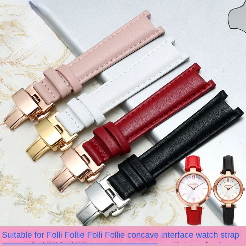 

Genuine Leather Watch Band for Folli Follie Notch Strap Women's Watch Chain Lady Bubble Series 12 16mm