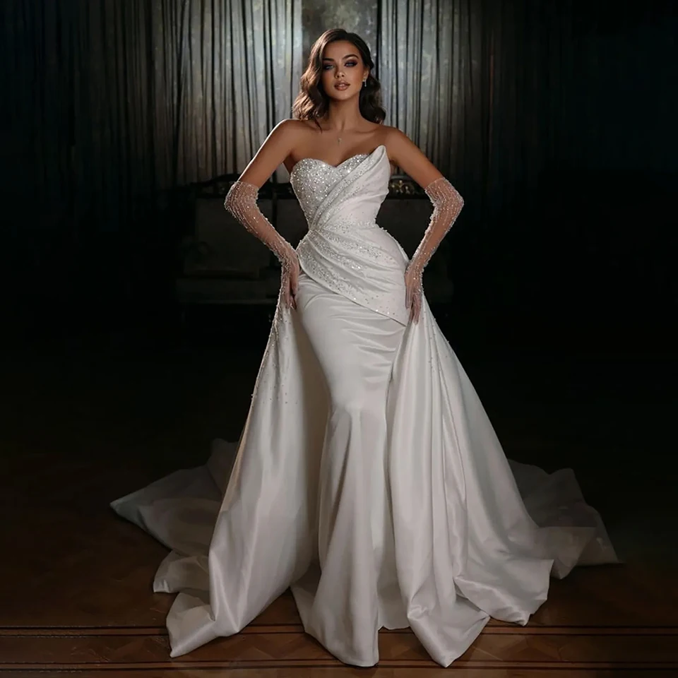 Sexy Glitzer-Perlenstickerei 2-in-1 Abnehmbares Schleppe-Hochzeitskleid 2026 Satin Ärmellos Rückenfrei Sweetheart Brautkleid Vestido De Novia – Detail 3