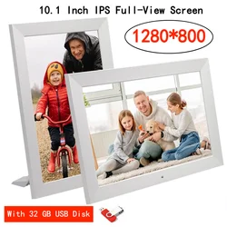 10.1-Inch HD Digital Photo Frame & Multimedia Player with Alarm Clock and Remote Control - US Plug (White With 32 GB USB)