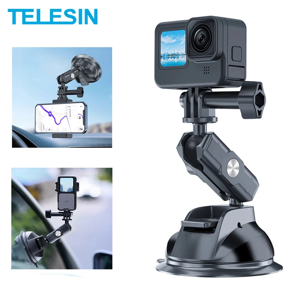 TELESIN-Support de caméra de téléphone pour voiture, ventouse 360