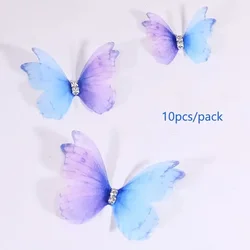 Elegant 3D Double - Layer Polyester Butterfly Decorations for DIY Crafts and Accessories (Set of 10) (Blue)