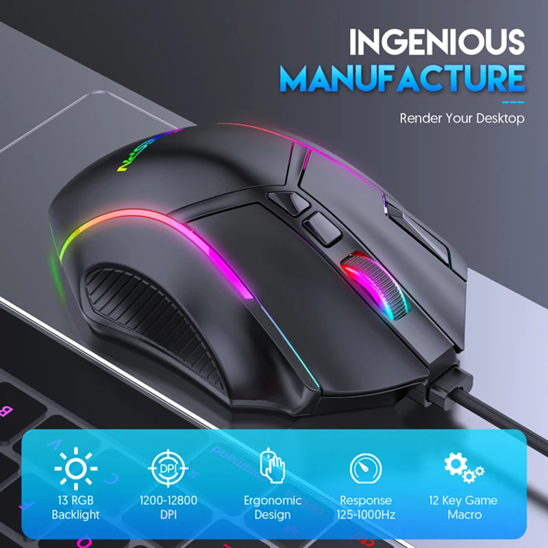 New NPET M60 Wired Gaming Mouse Chroma RGB Backlit,.. 11 Programmable Buttons 