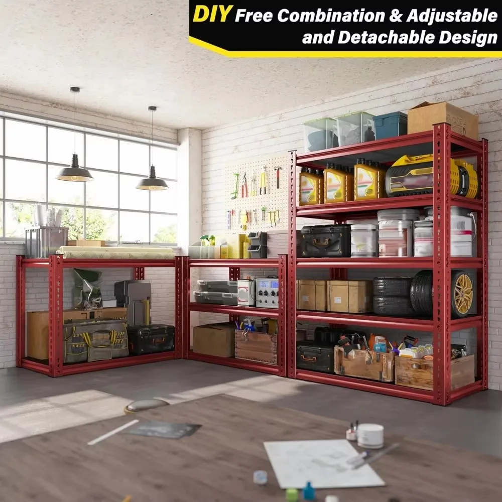 Garage Shelving 72" H Tall Storage Shelves Sturdy Metal Shelves for Storage 5 Tier Wide Heavy Duty Shelving Deep Storage 4