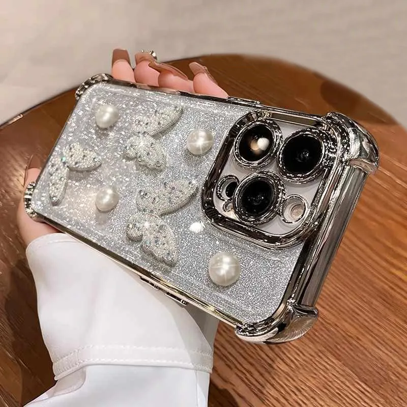 Luxury 3D Pearl Butterfly Shockproof Plating Phone Case