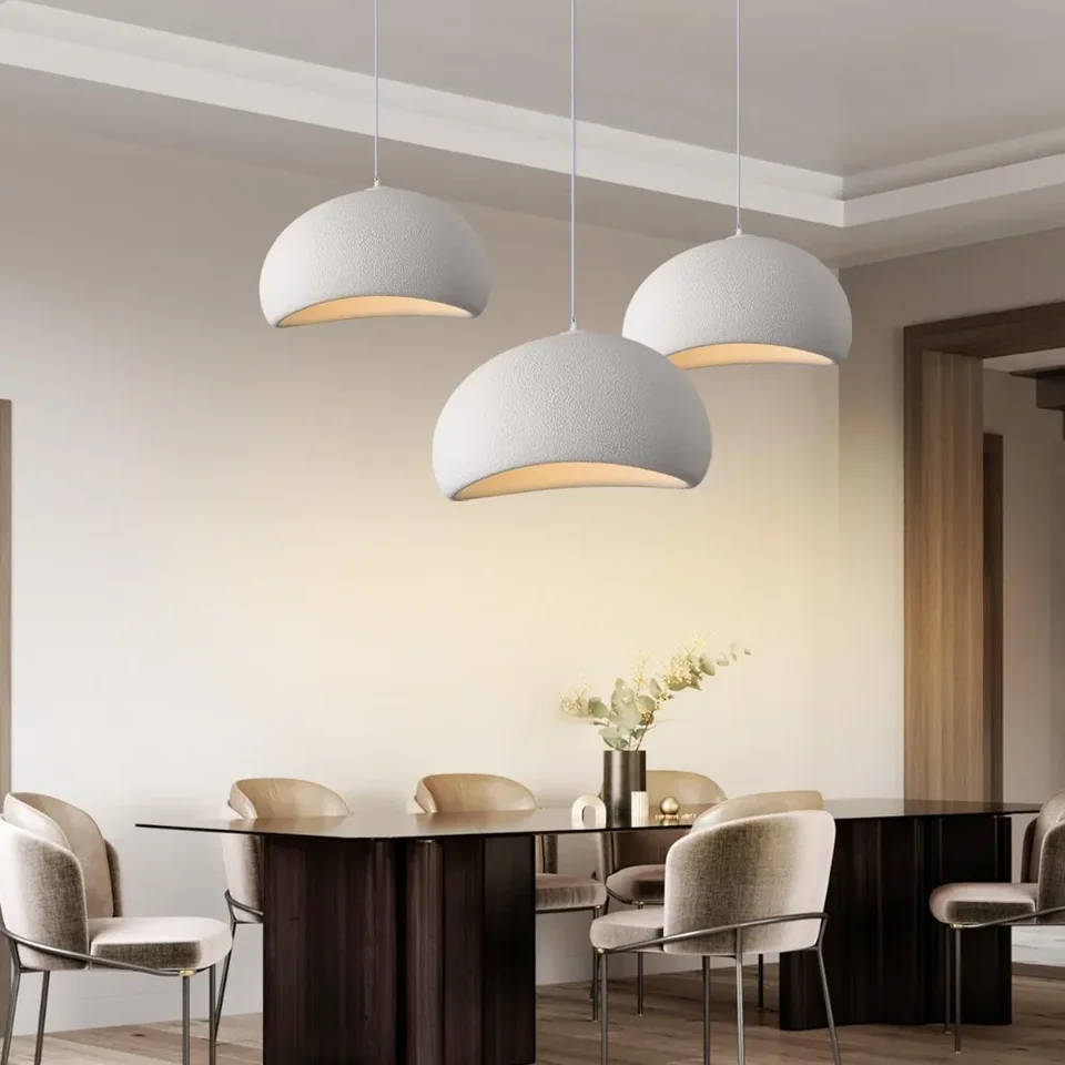 thumbnail image 2 of SEEAIRSHOP Scandinavian Pendant Lights Kitchen Island Beige White Concrete Cement Look Pendant Light Dome Hanging Lamp Wabi Sabi Chandelier - Small 2 of 11