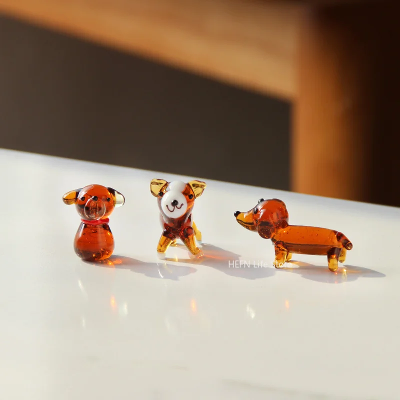 Mini Doggy Model Cute Cartoon Dog Glass Craft Ornaments Accessories Animal Statue Teddy Corgi Animal Statue Desktop Decoration