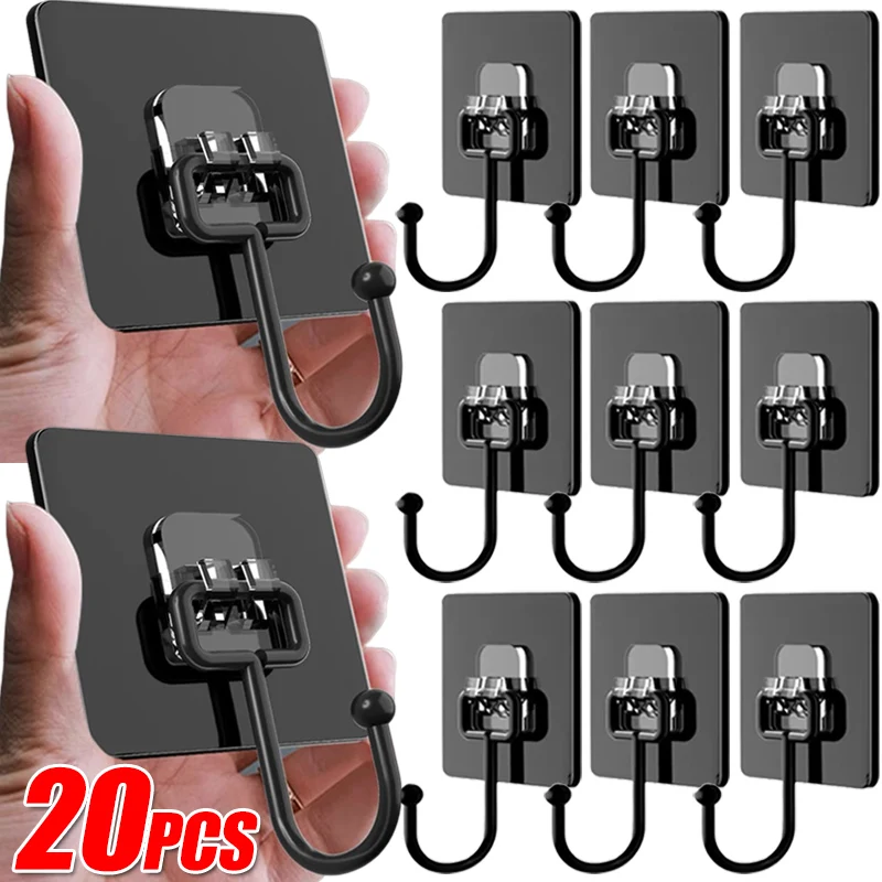 

20/1pcs Self Adhesive Hooks Non-Punching Strong Sticky No Trace Wall Hook for Kitchen Bathroom Towel Bags Storage Hanging Holder