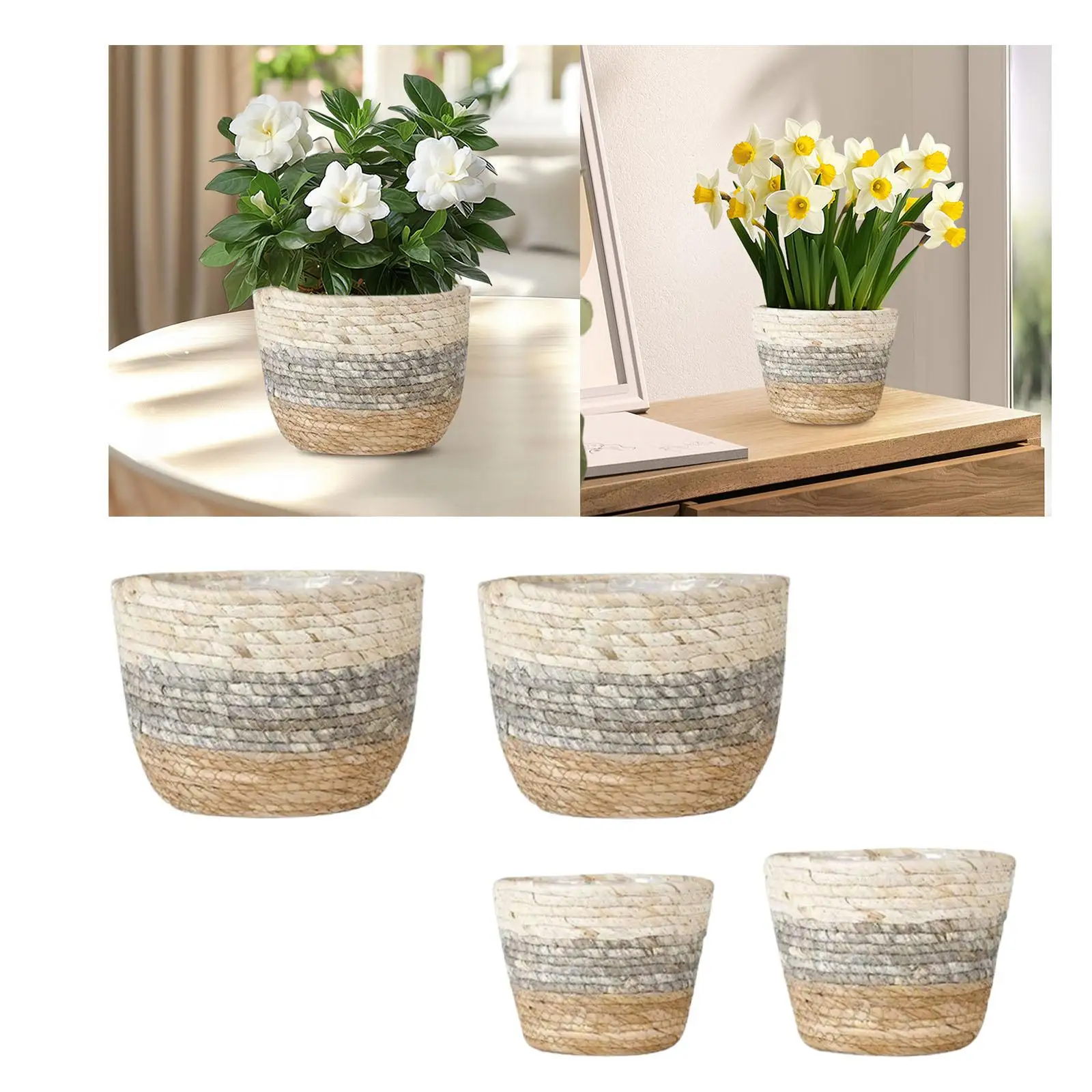 Planter Basket for Plants, Woven Container for Farmhouse Style with Waterproof Feature