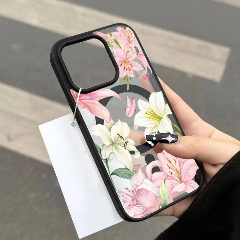 Lily Flower and Butterfly Magnetic Phone Case Cover