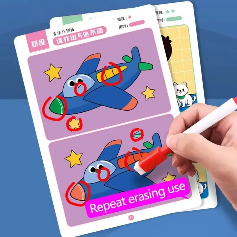64 Pages Concentration Training Game Rewritable Find The Difference Puzzle Board Game Card Erasable Focus and Observational
