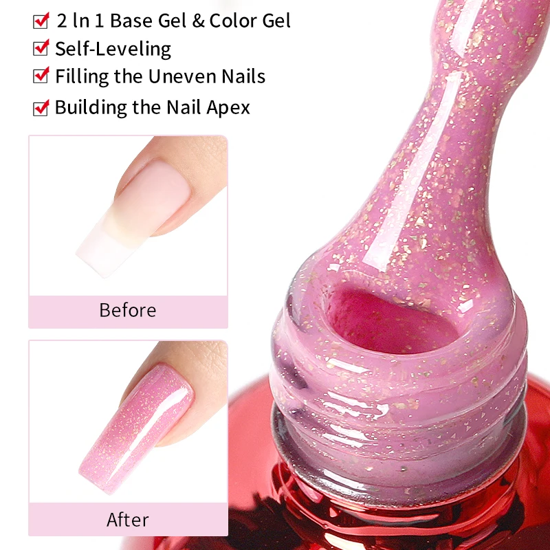 15ml Rose Gold Glitter Quick Extension Gel Nail Polish Pink Foils Effect Construction Nail Art Rubber Base Gel Varnish