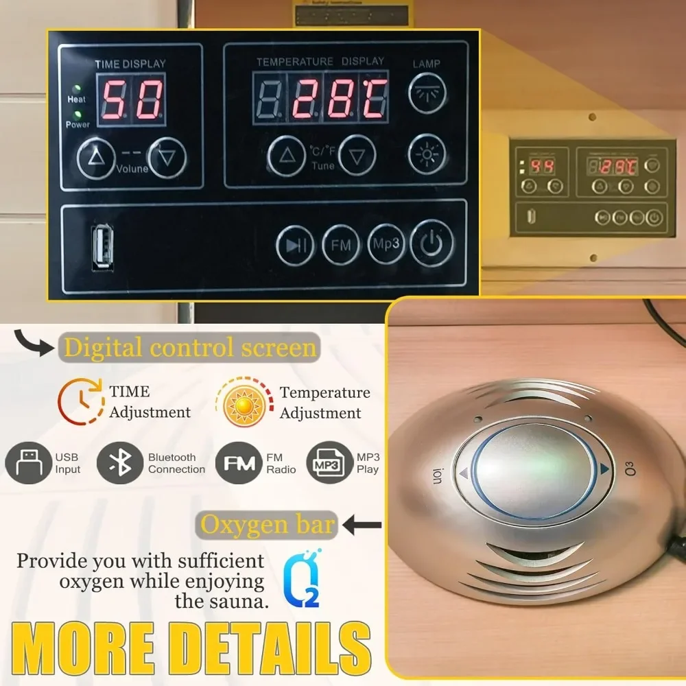 Sauna, Indoor 1 Person Hemlock Wood Dry Sauna Digital Controler Bluetooth Player, 5 Heating Panels, Home Far Infrared Sauna Room 2