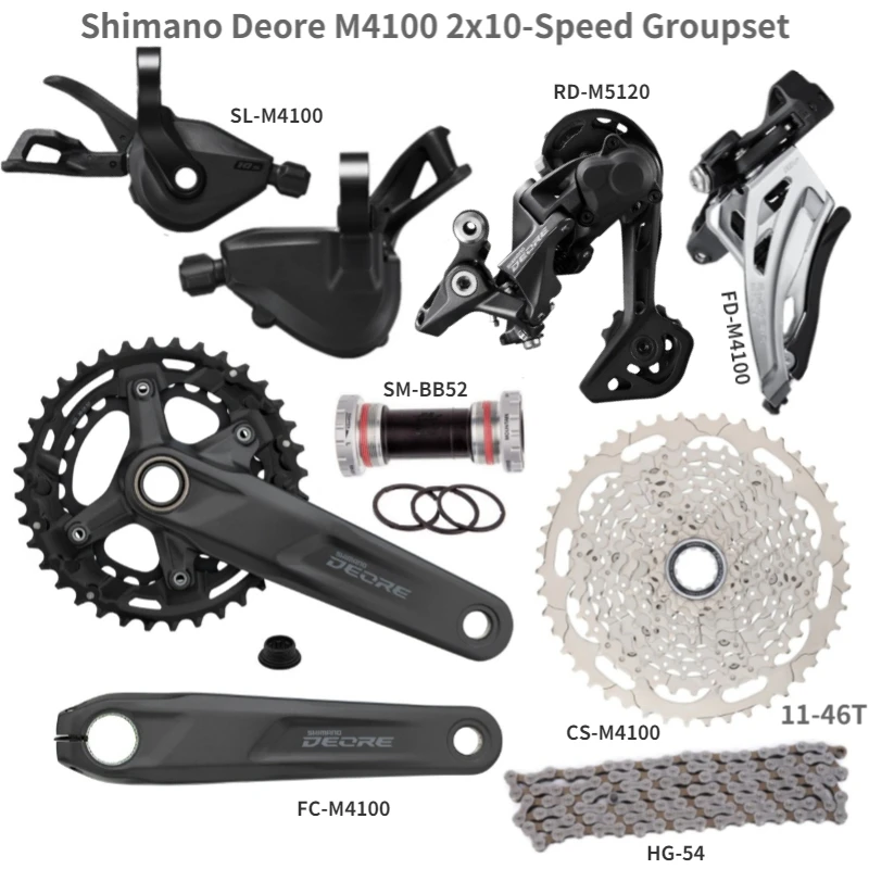 SHIMANO Deore M4100 など 組み替えお得セット Shimano-Alphore m4100 MTBグループセット,2x10スピード,170/175