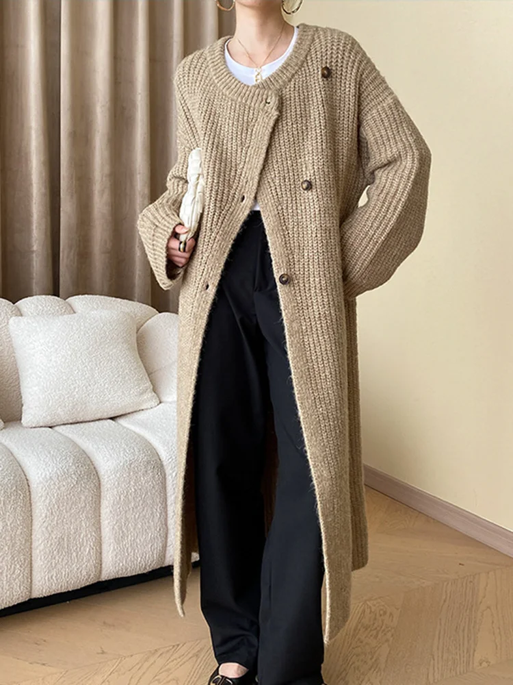 

Однобортный Кардиган, пальто, женский свободный модный длинный свитер с длинным рукавом и круглым вырезом, куртка, осень 2023, новая модная верхняя одежда X267