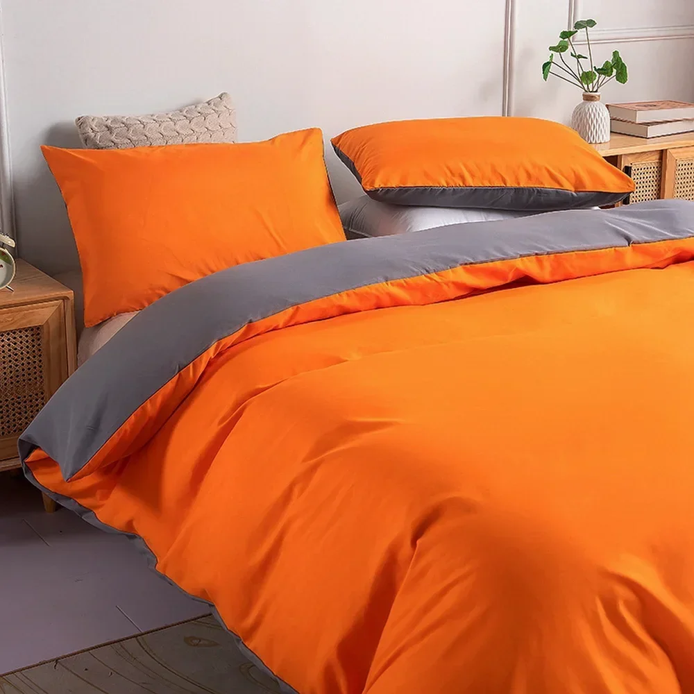 

dropshipping summer Double solid AB side Orange Grey,duvet cover pillowcase US twin FR king AU single queen UK double 2/3pcs