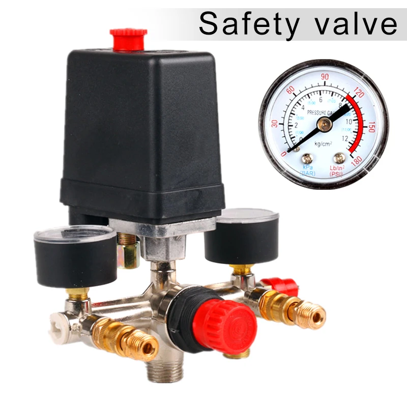 

90-120PSI Air Compressor Manifold Regulator Gauges Pressure Durable Switch Control Valve 90-120PSI Switch Control Valve